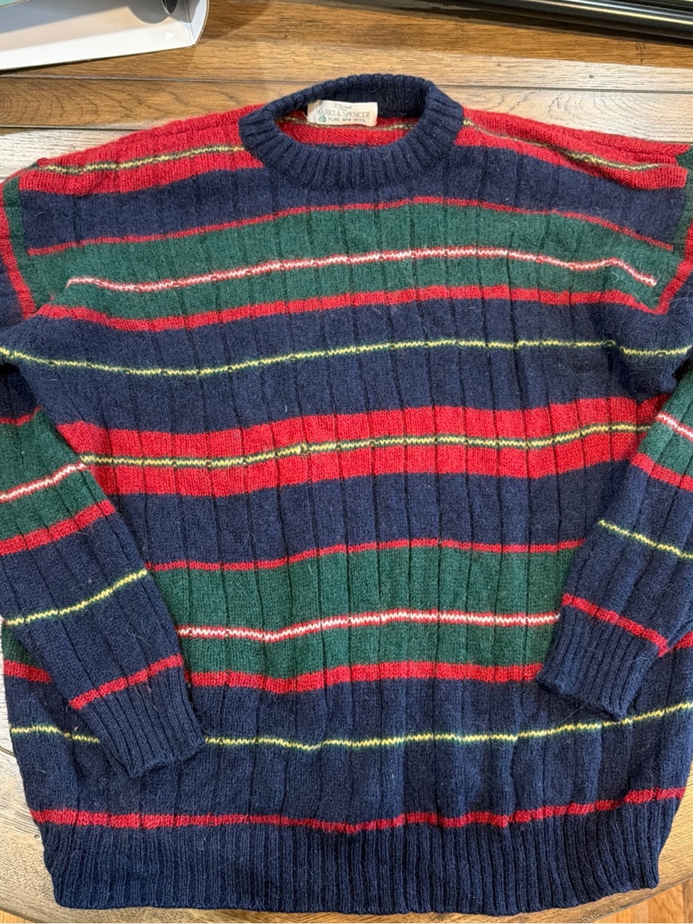Marks & Spencer Navy, Green & Red Striped Crewneck Sweater